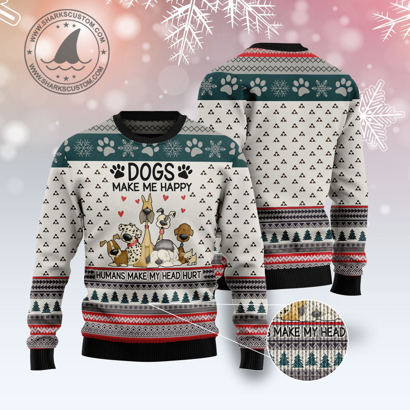 Dogs Make Me Happy G5119 Ugly Christmas Sweater