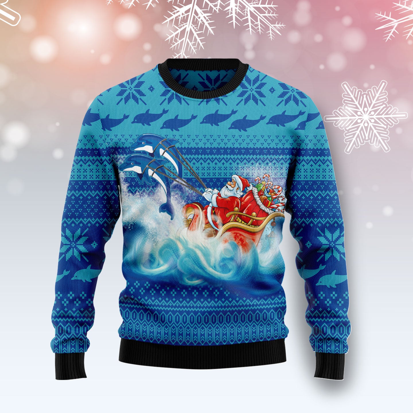 Dolphin Riding The Waves With Santa G5116 Ugly Christmas Sweater