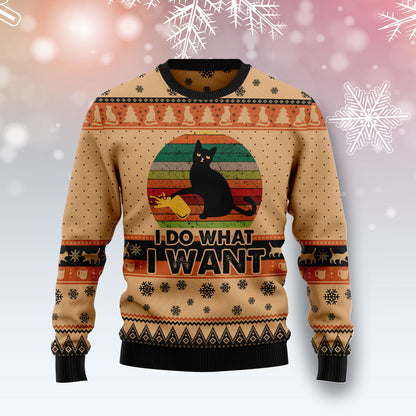 I Do What A Want Black Cat TG5112 Ugly Christmas Sweater