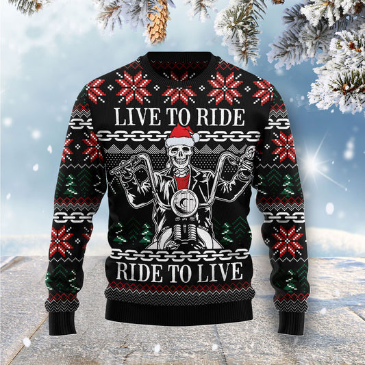 Live To Ride Motorbike Skeleton TG5127 unisex womens & mens, couples matching, friends, motorbike lover, funny family ugly christmas holiday sweater gifts (plus size available)