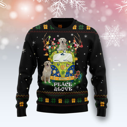 Peace Love Golden Retriever TG51014 - Ugly Christmas Sweater