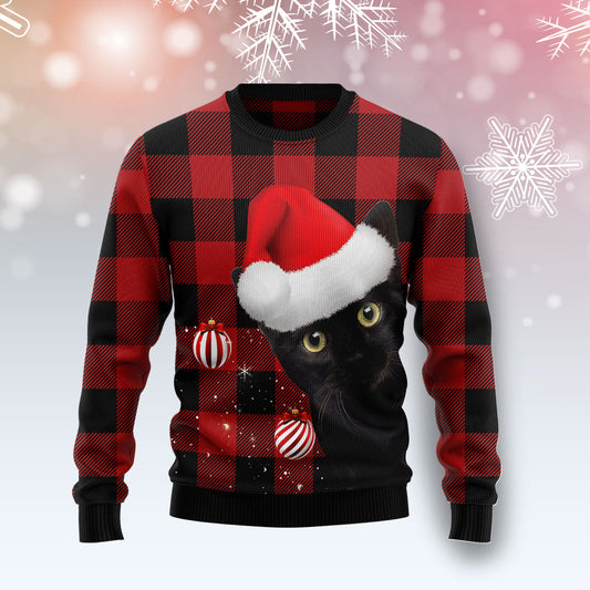 Plaid Pattern Black Cat G5116 Ugly Christmas Sweater