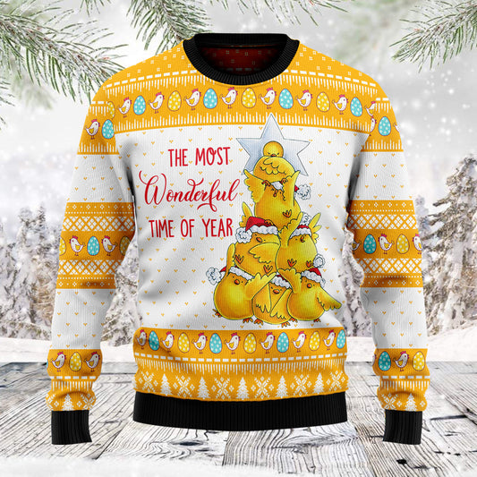 Wonderful Time Chicken TG51210 - Ugly Christmas Sweater unisex womens & mens, couples matching, friends, chicken lover, funny family sweater gifts (plus size available)