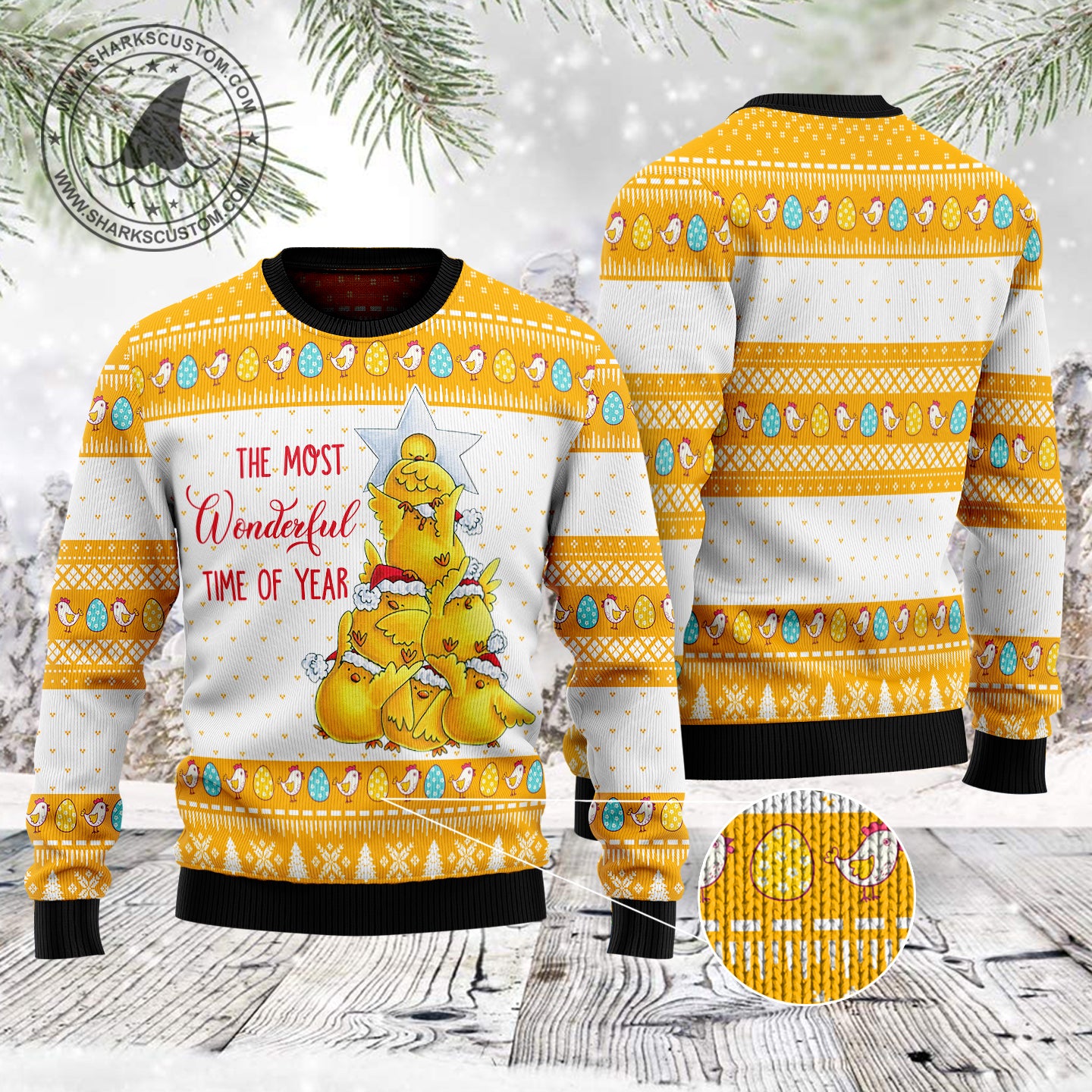 Wonderful Time Chicken TG51210 - Ugly Christmas Sweater unisex womens & mens, couples matching, friends, chicken lover, funny family sweater gifts (plus size available)