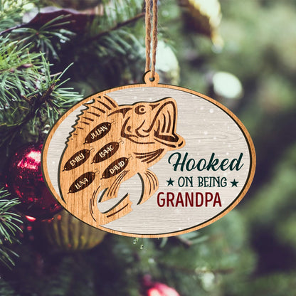 Hooked On Being Grandpa Fishing Custom Name Personalizedwitch Personalized Layered Wood Christmas Ornament