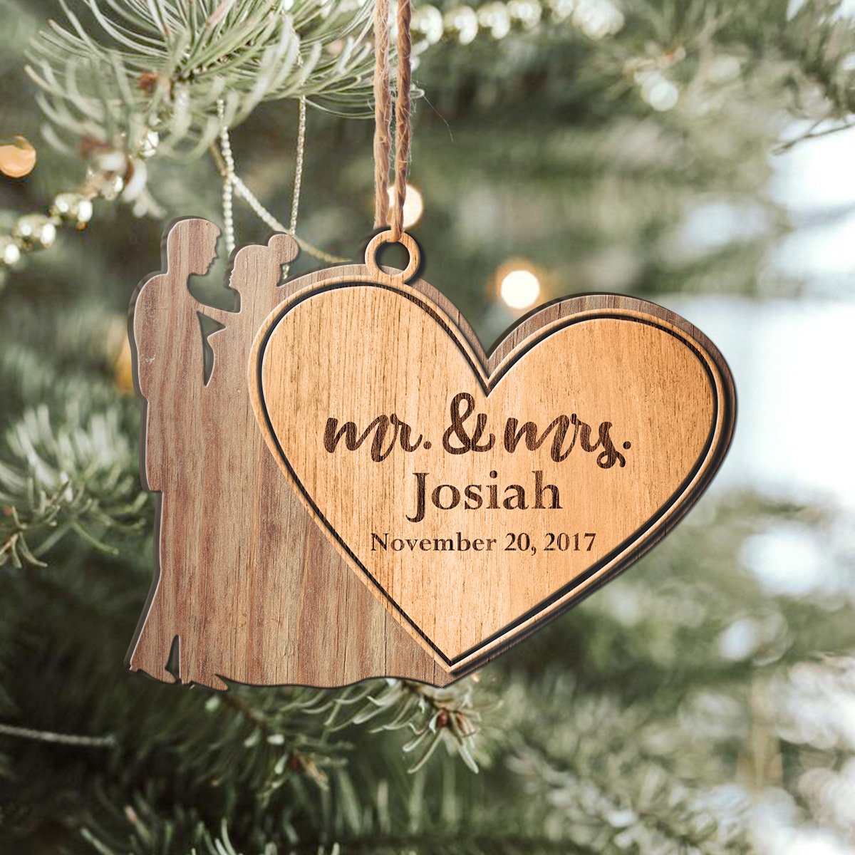 Mr & Mrs Wedding Couple Anniversary Personalizedwitch Personalized Layered Wood Christmas Ornament