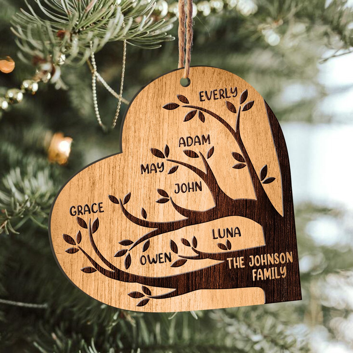 Family Heart Tree Custom Member Names Personalizedwitch Personalized Layered Wood Christmas Ornament