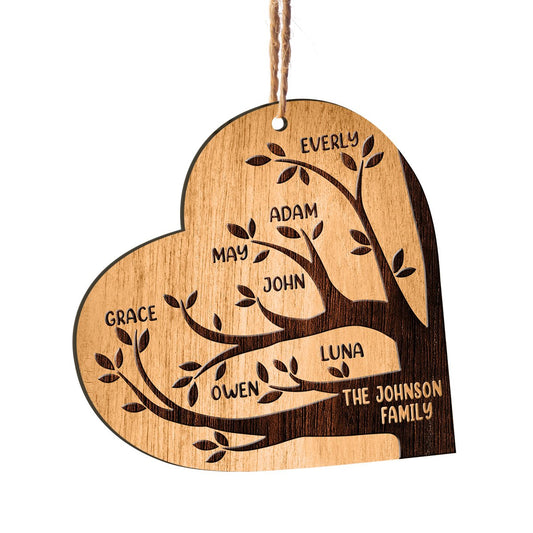 Family Heart Tree Custom Member Names Personalizedwitch Personalized Layered Wood Christmas Ornament