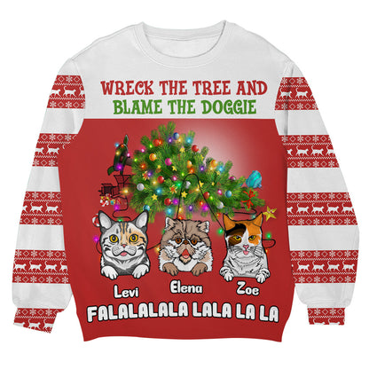 Wreck the Tree Cat Personalizedwitch Christmas Sweater