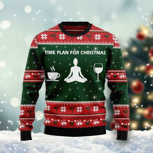 Time Plan For Christmas Yoga G5124 unisex womens & mens, couples matching, friends, yoga lover, funny family ugly christmas holiday sweater gifts (plus size available)