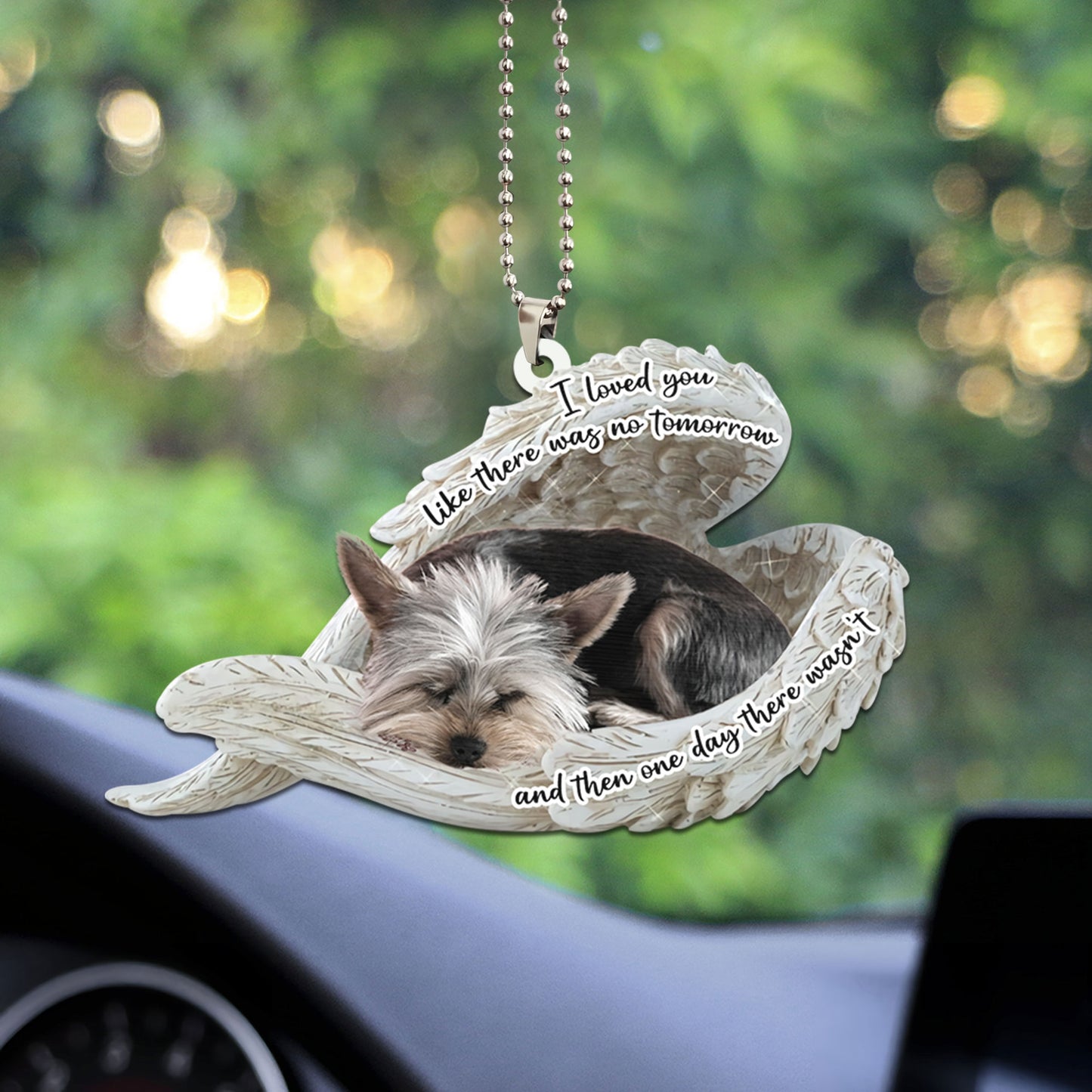 Yorkshire Terrier Sleeping Angel Personalizedwitch Flat Car Ornament