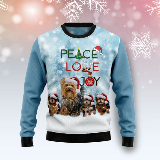 Yorkshire Terrier Peace Love Joy Ugly Sweater D1011 Ugly Christmas Sweater