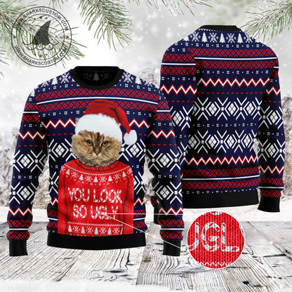 You Are So Ugly Custom Photo TG51127 unisex womens & mens, couples matching, friends, cat lover, cat mom, cat dad, funny family ugly christmas holiday sweater gifts (plus size available)