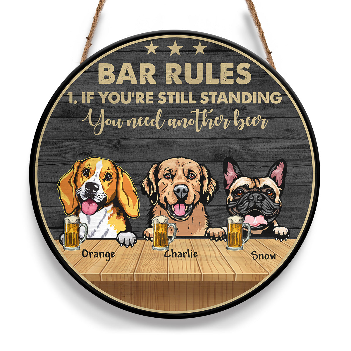 Bar Rules Dog Beer Personalizedwitch Personalized Round Wood Sign Outdoor Decor