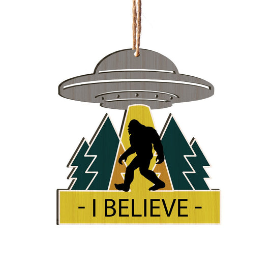 I Believe Bigfoot UFO Personalizedwitch Printed Wood Christmas Ornament