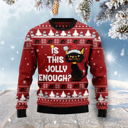 Is This Jolly Enough Black Cat G51026 Ugly Christmas Sweater