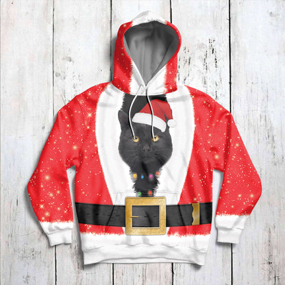Santa Claus With Black Cat G51019 - All Over Print Unisex Hoodie