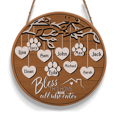 Bless This Home Family Door Sign Personalizedwitch Personalized Round Wood Sign Outdoor Decor