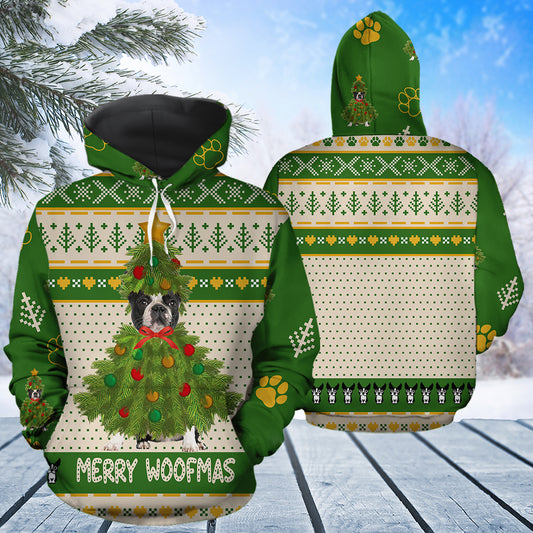 Boston Terrier Merry Woofmas T2311 unisex womens & mens, couples matching, friends, funny family sublimation 3D hoodie christmas holiday gifts (plus size available)