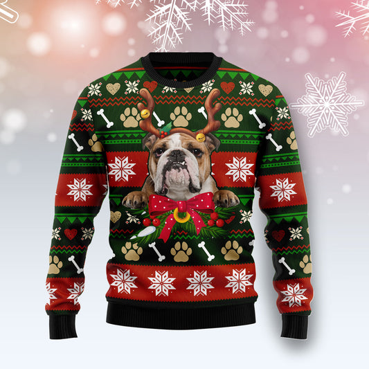 Bulldog Funny TY0412 unisex womens & mens, couples matching, friends, funny family ugly christmas holiday sweater gifts (plus size available)