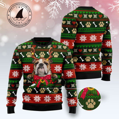 Bulldog Funny TY0412 unisex womens & mens, couples matching, friends, funny family ugly christmas holiday sweater gifts (plus size available)