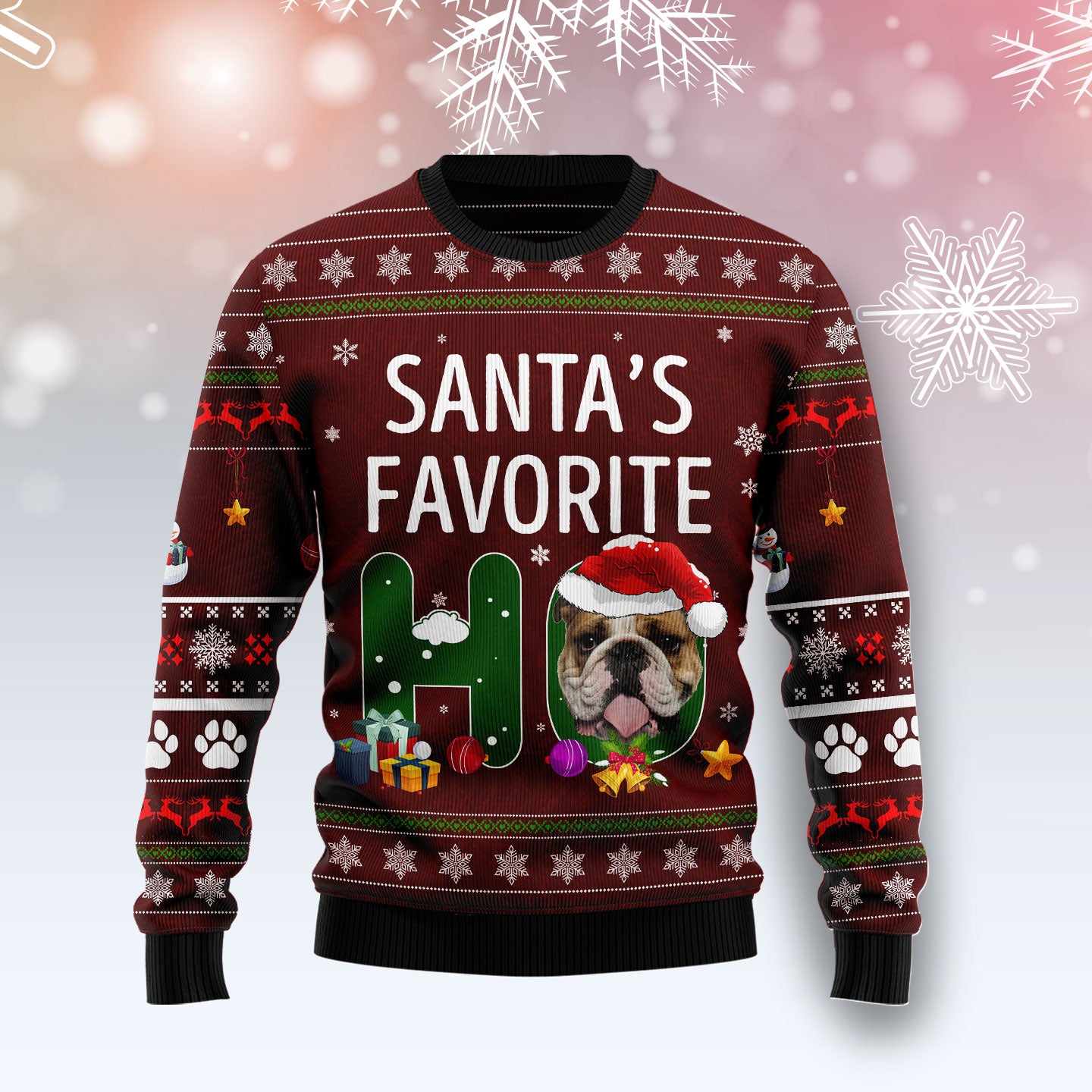 Bulldog Santa‘s Favorite Ho TY0412 unisex womens & mens, couples matching, friends, funny family ugly christmas holiday sweater gifts (plus size available)