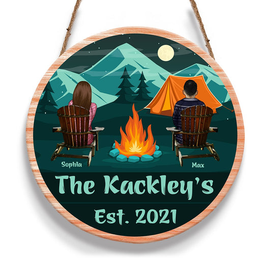 Camping Couple Happy Time Personalizedwitch Personalized Round Wood Sign Outdoor Decor