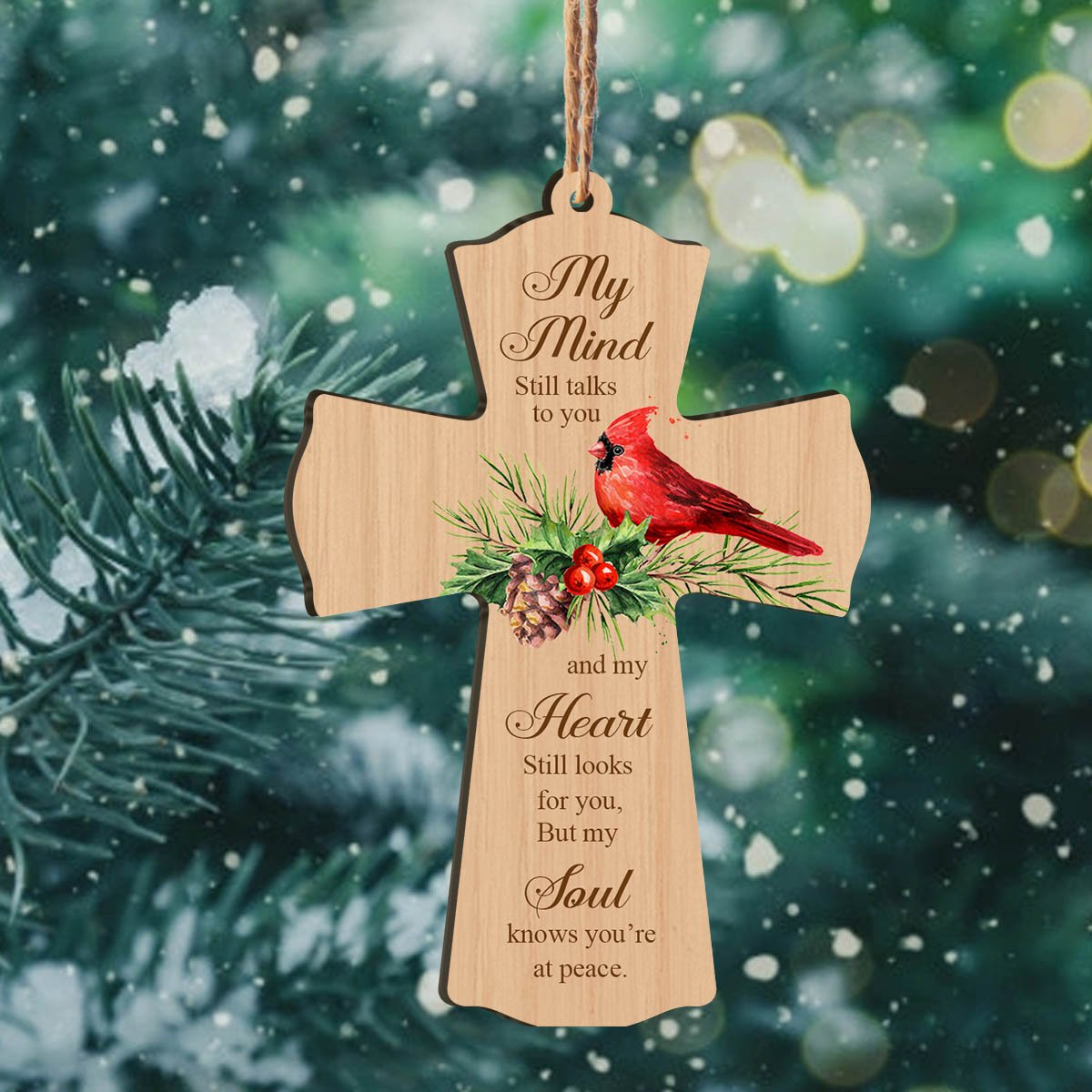 Cardinal My Mind Talks To You  Personalizedwitch Printed Wood Christmas Memorial Ornament