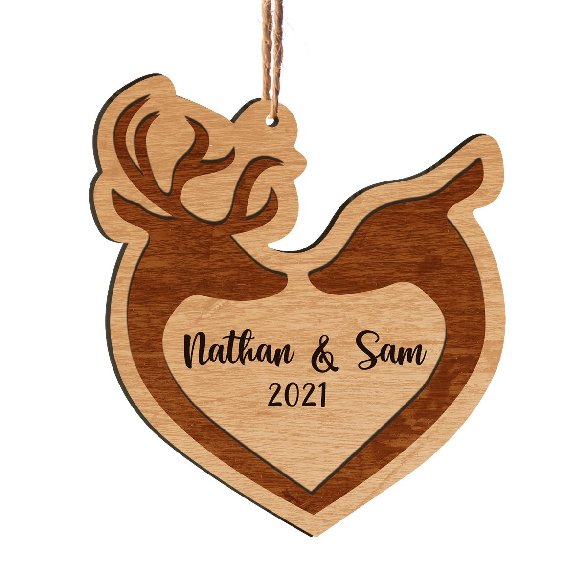 Deer Love Custom Couple Name Anniversary Christmas Personalizedwitch Personalized Printed Wood Ornament