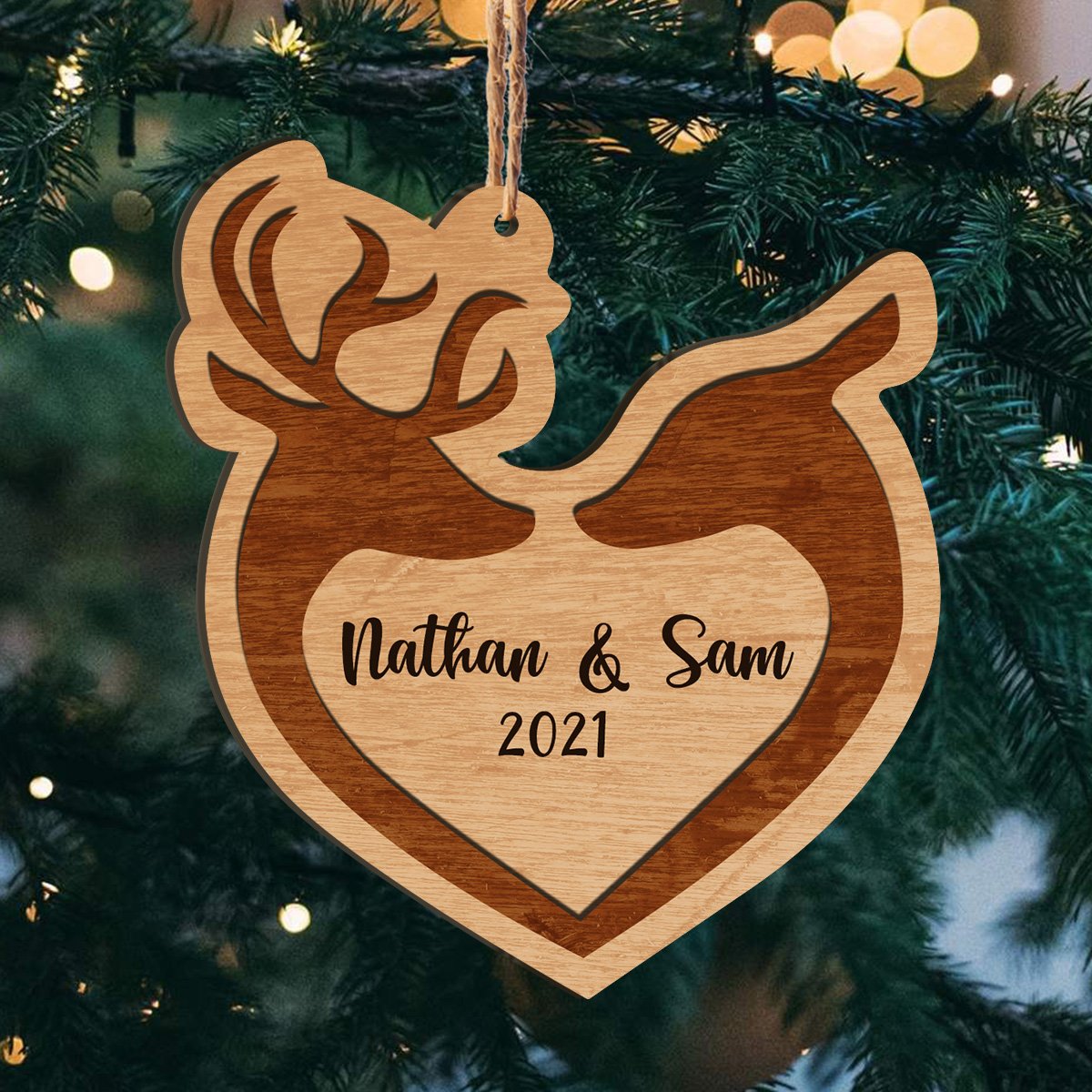 Deer Love Custom Couple Name Anniversary Christmas Personalizedwitch Personalized Printed Wood Ornament