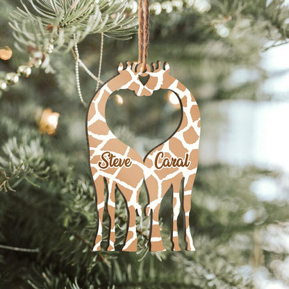 Giraffe Couple Custom Family Member Names Personalizedwitch Personalized Layered Wood Christmas Ornament