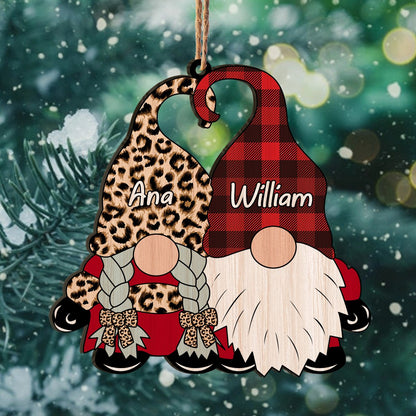 Gnome Cute Couple Personalizedwitch Personalized Printed Wood Christmas Ornament