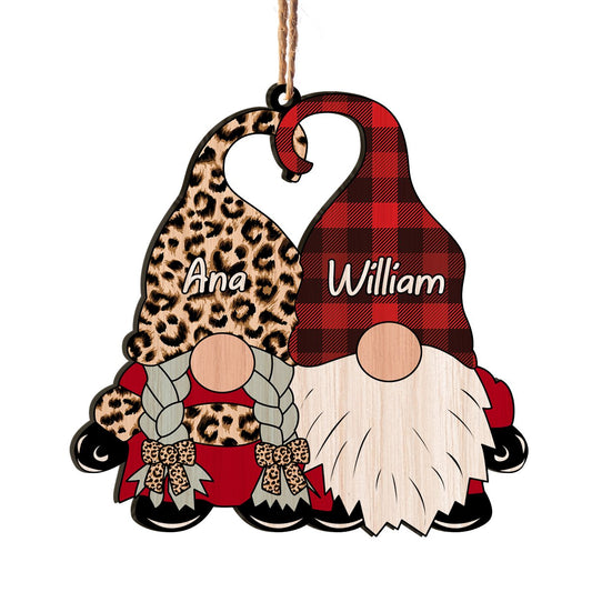 Gnome Cute Couple Personalizedwitch Personalized Printed Wood Christmas Ornament