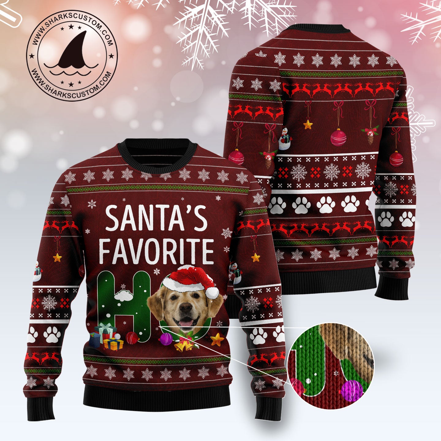 Golden Retriever Santa‘s Favorite Ho TY0412 unisex womens & mens, couples matching, friends, funny family ugly christmas holiday sweater gifts (plus size available)