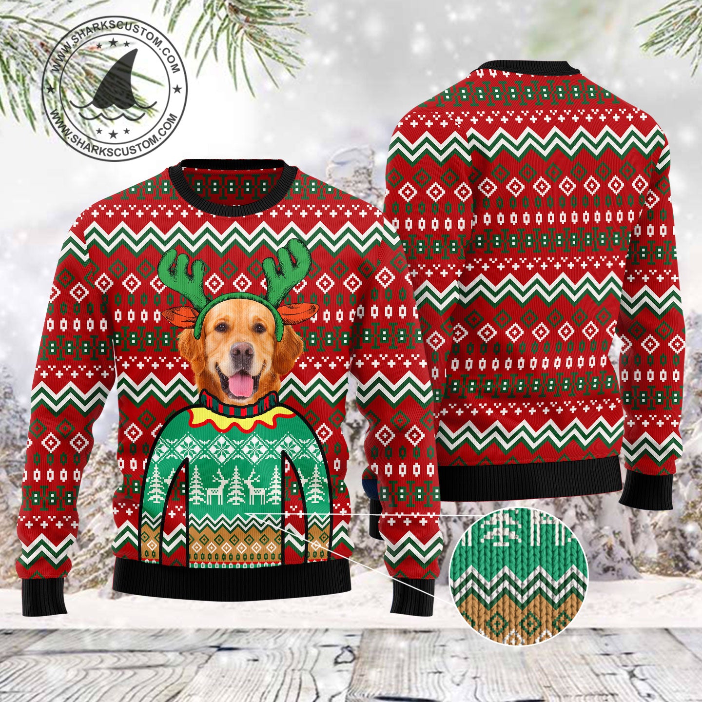Golden Retriever Reindeer TY0812 Ugly Christmas Sweater