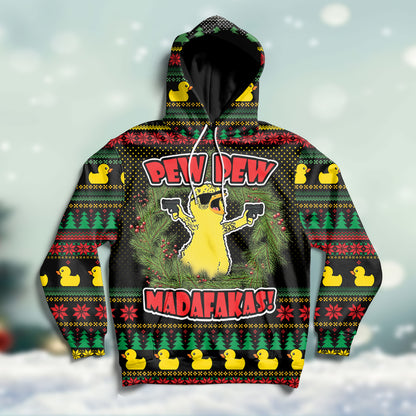 Little Duck Pew Pew H121706 unisex womens & mens, couples matching, friends, funny family sublimation 3D hoodie christmas holiday gifts (plus size available)