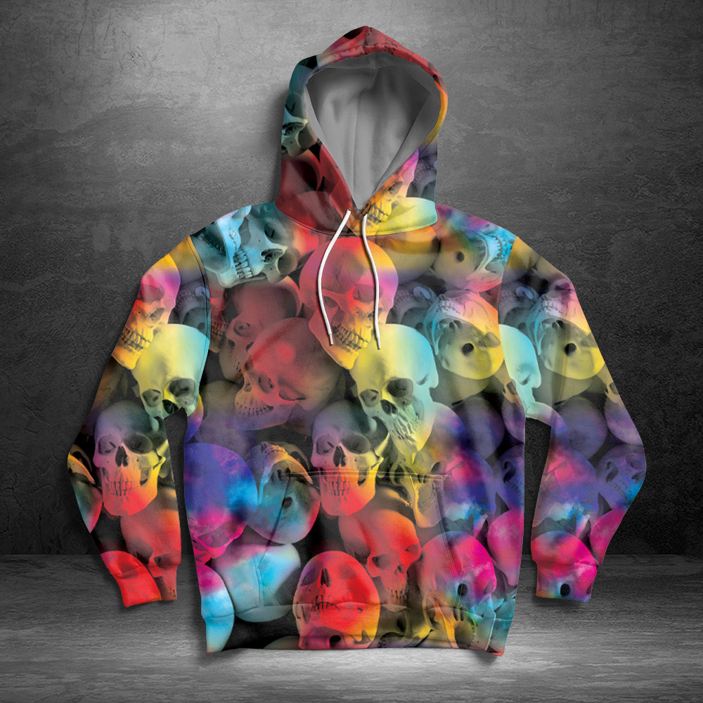 Colorful Skull H121705 unisex womens & mens, couples matching, friends, funny family sublimation 3D hoodie christmas holiday gifts (plus size available)