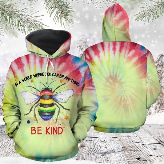 Bee Kind Tie Dye T2011 unisex womens & mens, couples matching, friends, funny family sublimation 3D hoodie christmas holiday gifts (plus size available)