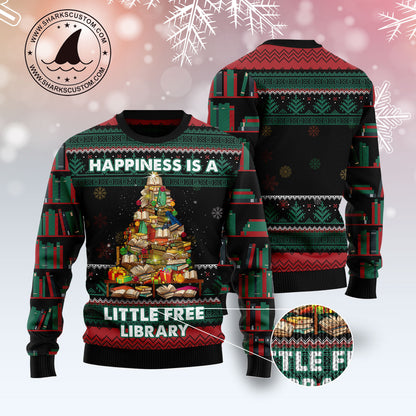 Book Free Library T2311 unisex womens & mens, couples matching, friends, funny family ugly christmas holiday sweater gifts (plus size available)