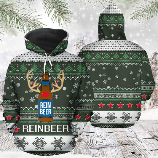 Beer Reindeer T2411 unisex womens & mens, couples matching, friends, funny family sublimation 3D hoodie christmas holiday gifts (plus size available)