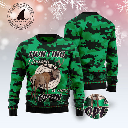 Hunting Season T2511 unisex womens & mens, couples matching, friends, funny family ugly christmas holiday sweater gifts (plus size available)