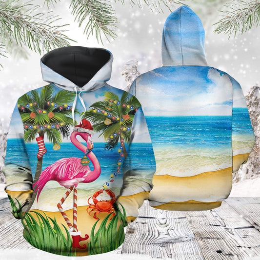 Flamingo Christmas Beach T2611 unisex womens & mens, couples matching, friends, funny family sublimation 3D hoodie christmas holiday gifts (plus size available)
