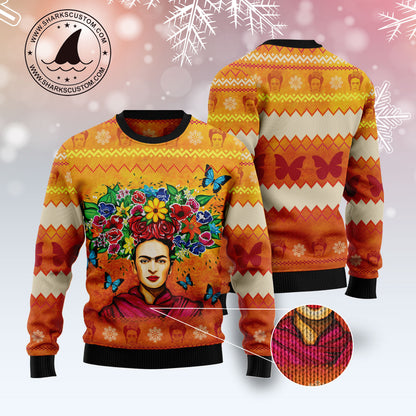 Frida Kahlo Butterfly Pattern T2711 unisex womens & mens, couples matching, friends, funny family ugly christmas holiday sweater gifts (plus size available)