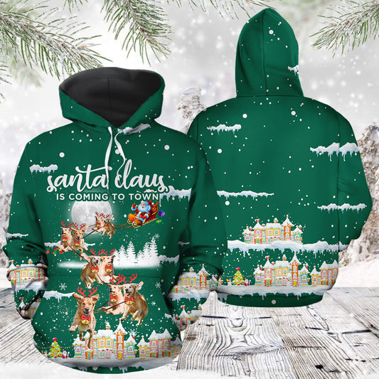 Golden Retriever Santa Is Coming To Town T2711 unisex womens & mens, couples matching, friends, funny family sublimation 3D hoodie christmas holiday gifts (plus size available)
