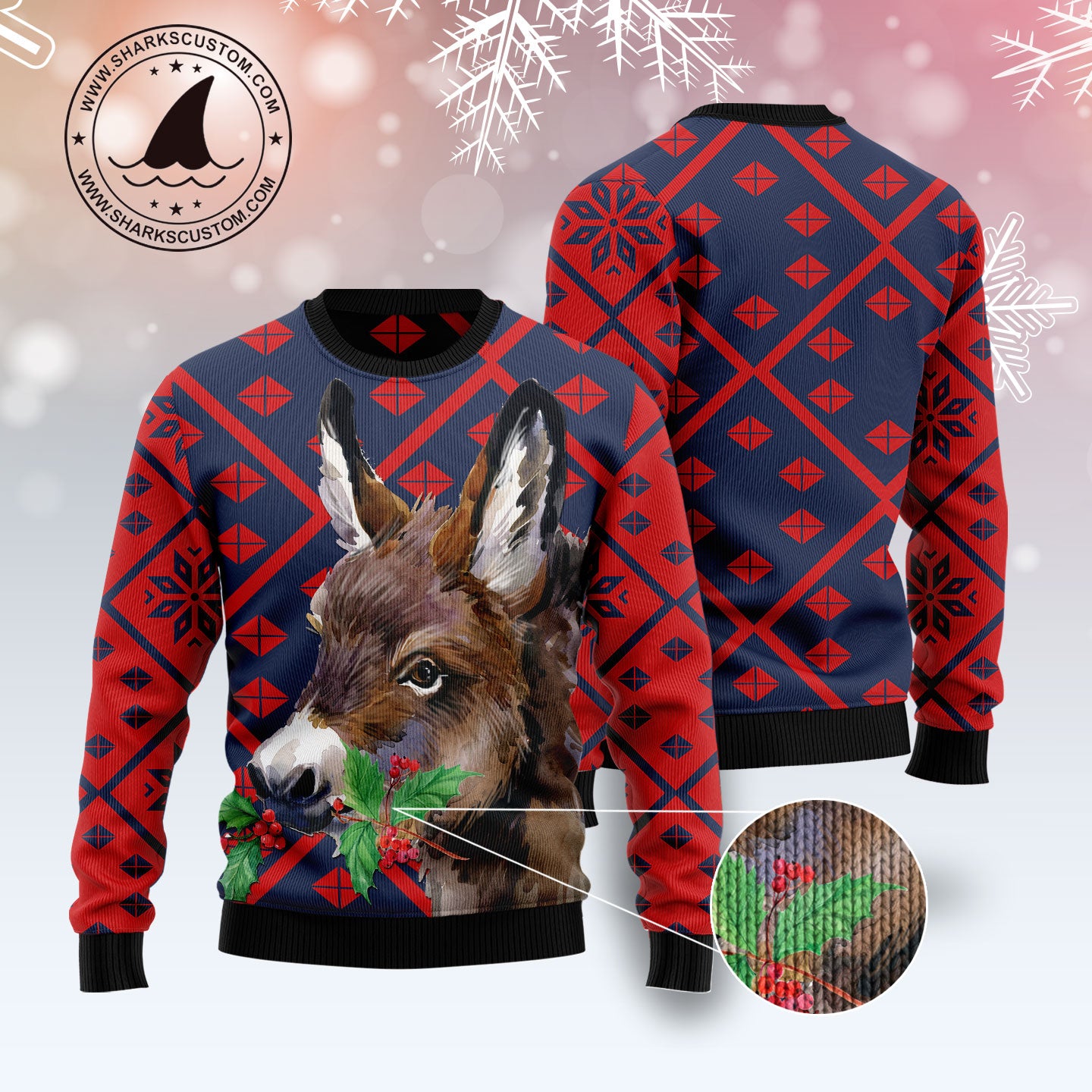 Donkey Christmas T3011 unisex womens & mens, couples matching, friends, funny family ugly christmas holiday sweater gifts (plus size available)