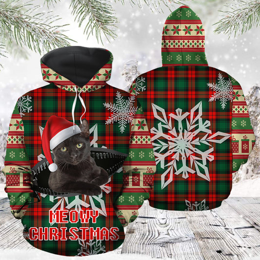 Black Cat Meowy Christmas T3011 unisex womens & mens, couples matching, friends, funny family sublimation 3D hoodie christmas holiday gifts (plus size available)