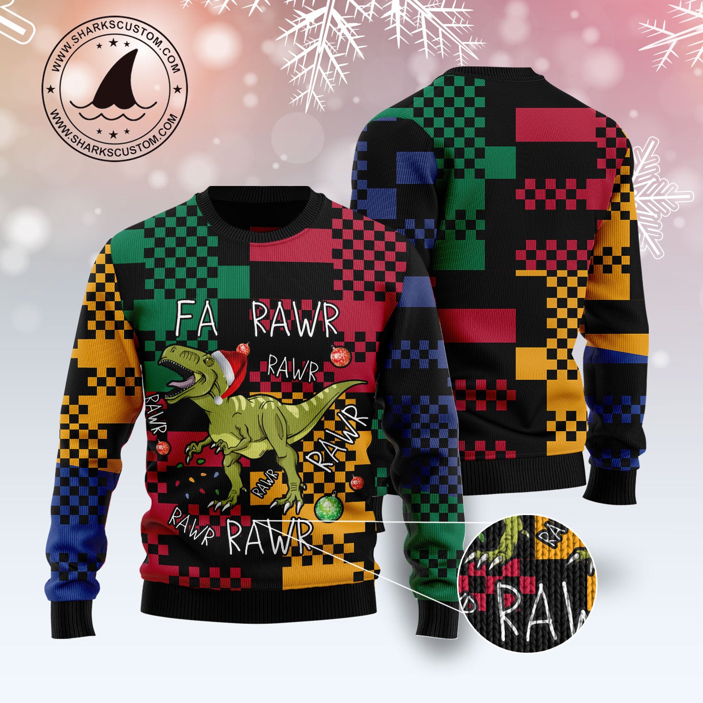 T-rex Rawr Rawr Rawr Christmas T3011 unisex womens & mens, couples matching, friends, funny family ugly christmas holiday sweater gifts (plus size available)