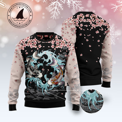 Koi Blossom T0112 unisex womens & mens, couples matching, friends, funny family ugly christmas holiday sweater gifts (plus size available)