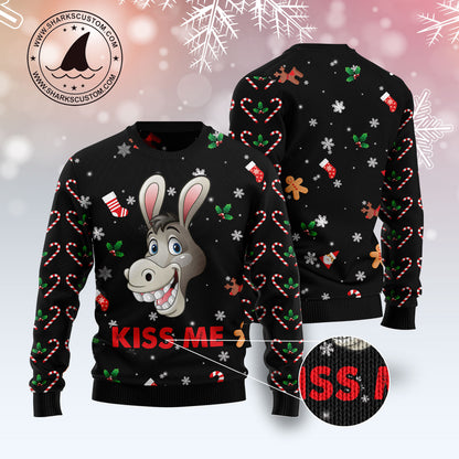 Donkey Kissme HZ121008 unisex womens & mens, couples matching, friends, funny family ugly christmas holiday sweater gifts (plus size available)