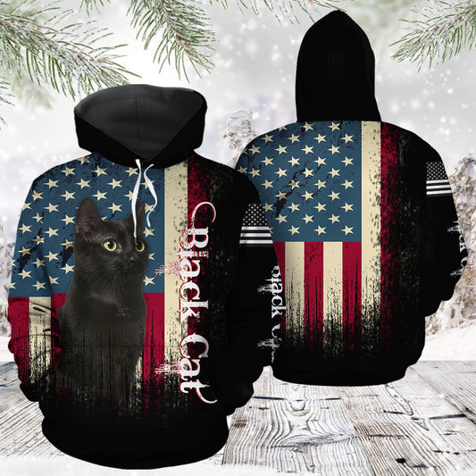 American Black cat HZ121604 unisex womens & mens, couples matching, friends, funny family sublimation 3D hoodie christmas holiday gifts (plus size available)
